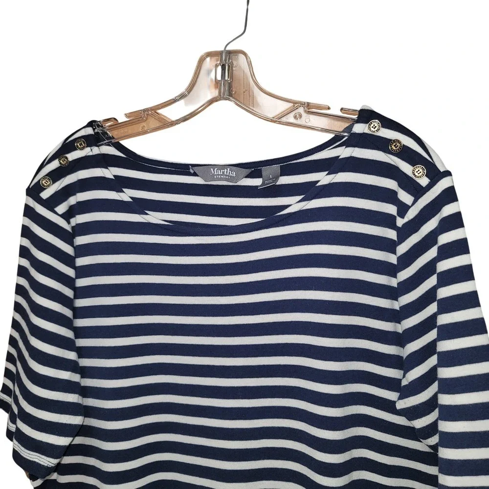 Women Striped Scoopneck Elbow T Shirt Vacation Dress Sz L Fisherman France Y2K‎
